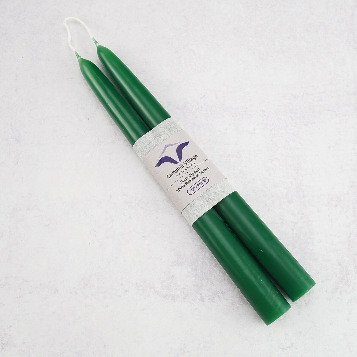 Natural beeswax looped taper candle dark green